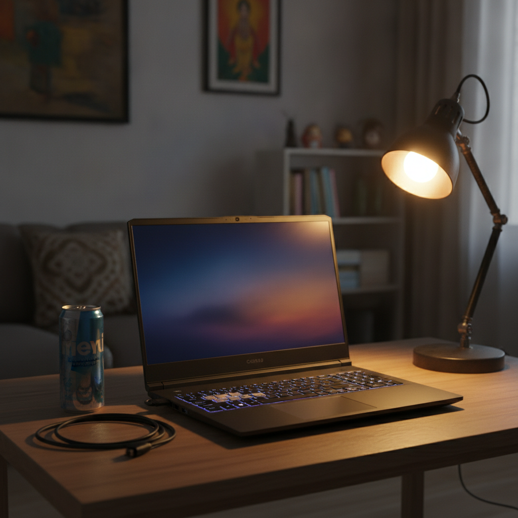 Lenovo LOQ gaming laptop running a machine learning training script in a terminal, RGB keyboard visible