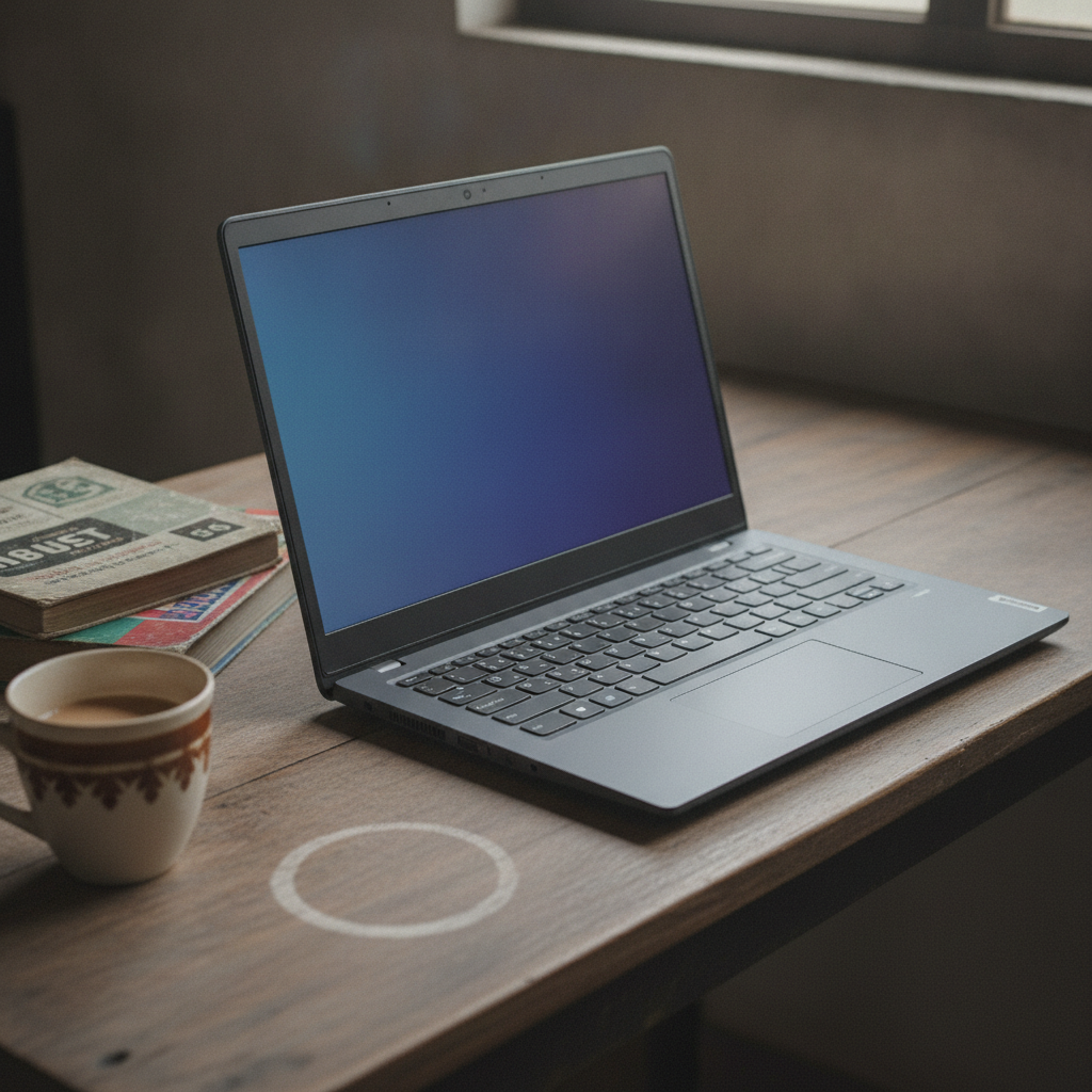 Lenovo IdeaPad Slim 1 15.6-inch budget laptop with AMD Ryzen 3 processor open on a study table in an Indian home