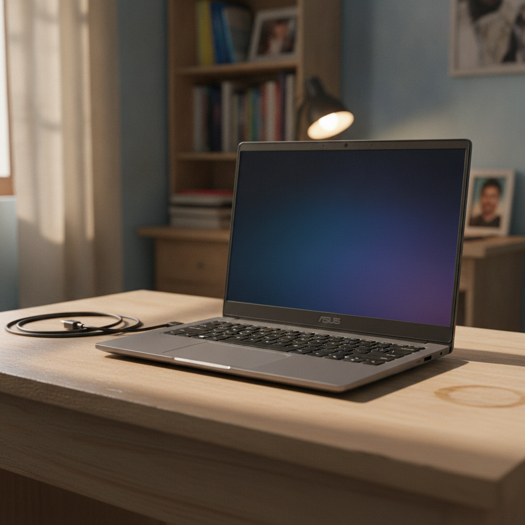 ASUS Vivobook 15 X1504VA laptop open on a study desk, Intel Core i5 13th Gen budget laptop under 50000 for students in India