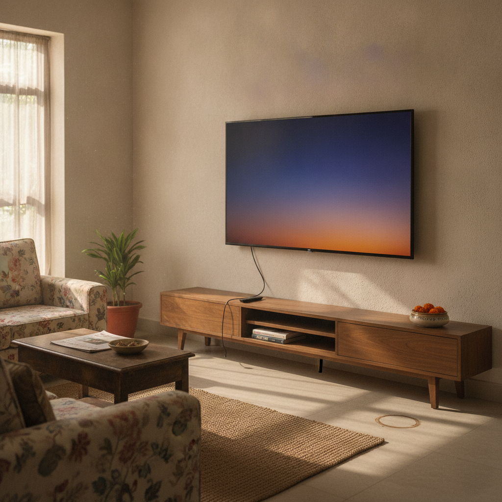 Acer Ultra I 50-inch 4K Google TV wall-mounted in a large Indian living room, big screen budget TV