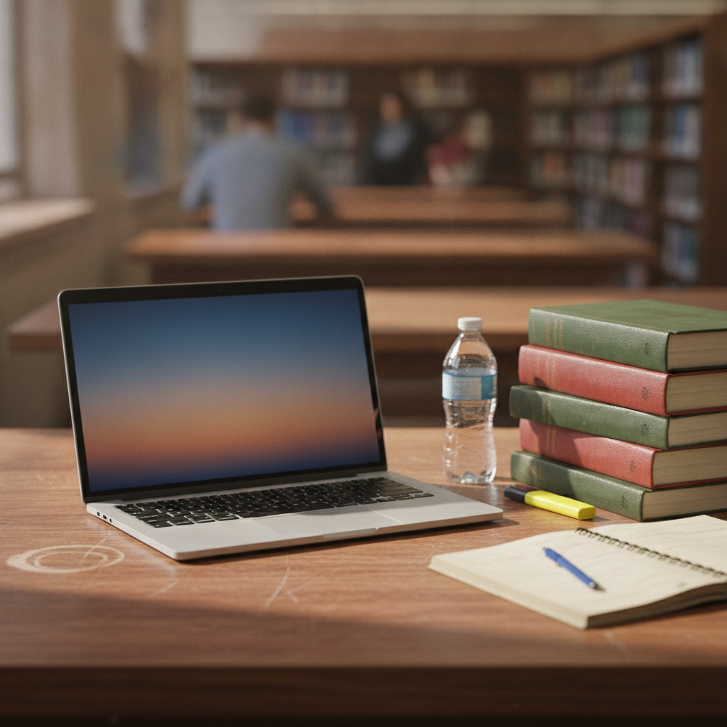 ASUS Vivobook 16 laptop open on a college library table showing a spreadsheet, budget student laptop in India