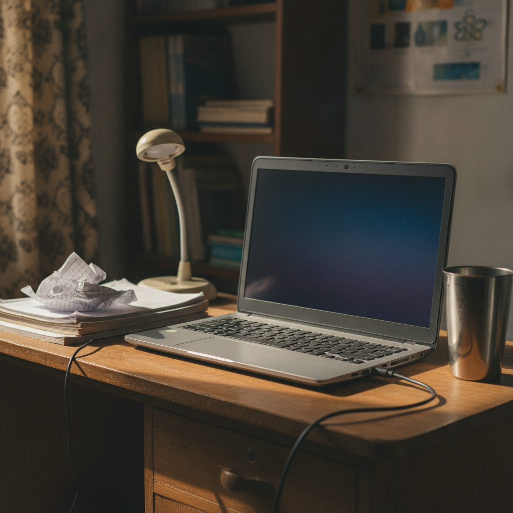 Acer Aspire Lite 15 budget laptop on a study desk in an Indian student's room with entrance exam notes beside it
