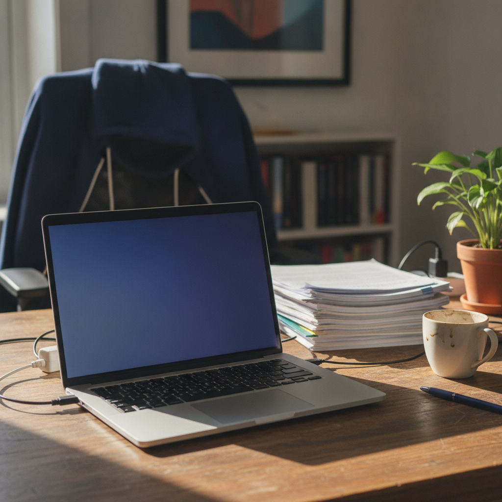 Refurbished Dell Latitude 5490 business laptop on a home office desk, ex-corporate Core i5 laptop under 20000 rupees India