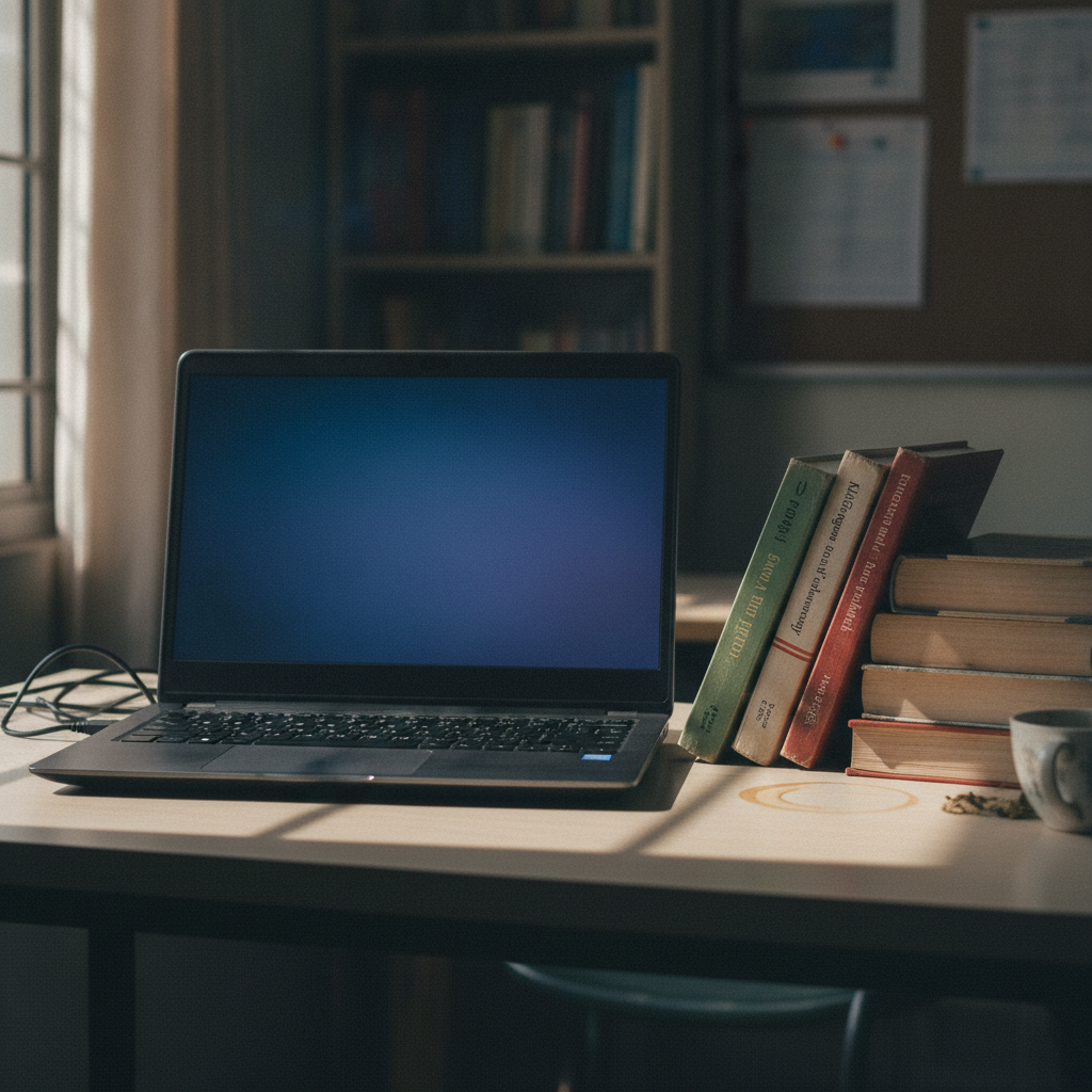 ASUS Vivobook 16 laptop open on a study table, large screen budget laptop for Indian students