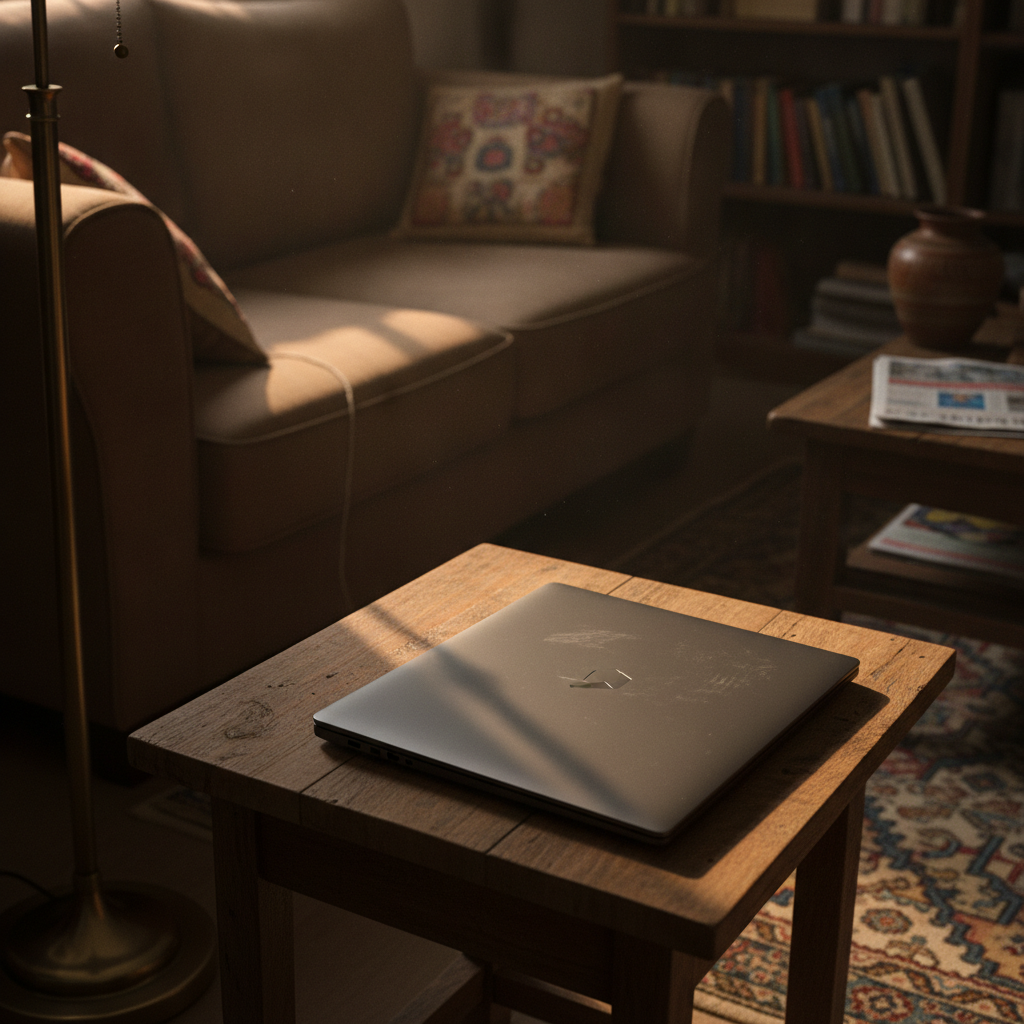 Acer Swift Neo OLED laptop showing vivid screen colours in a dimly lit Indian living room