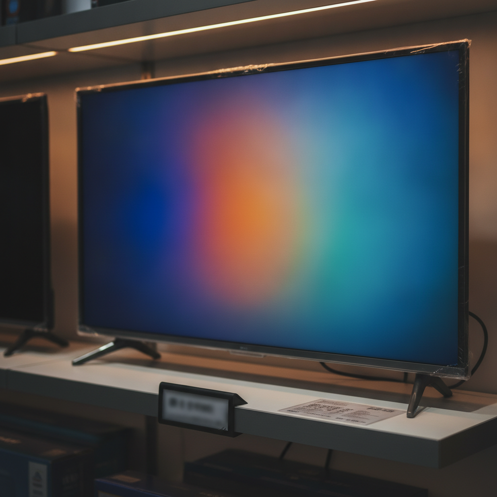 Two TVs side by side in an Indian electronics store, one labelled QLED and one labelled LED, showing similar picture quality