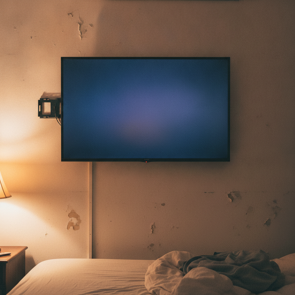 Xiaomi FX Pro QLED 43-inch TV mounted on a bedroom wall in an Indian home