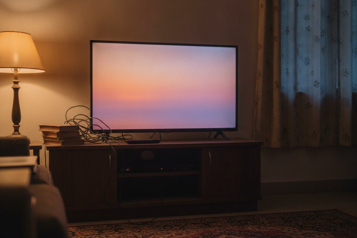 Hisense 50E6S 50-inch 4K Google TV on a TV unit in a middle-class Indian living room